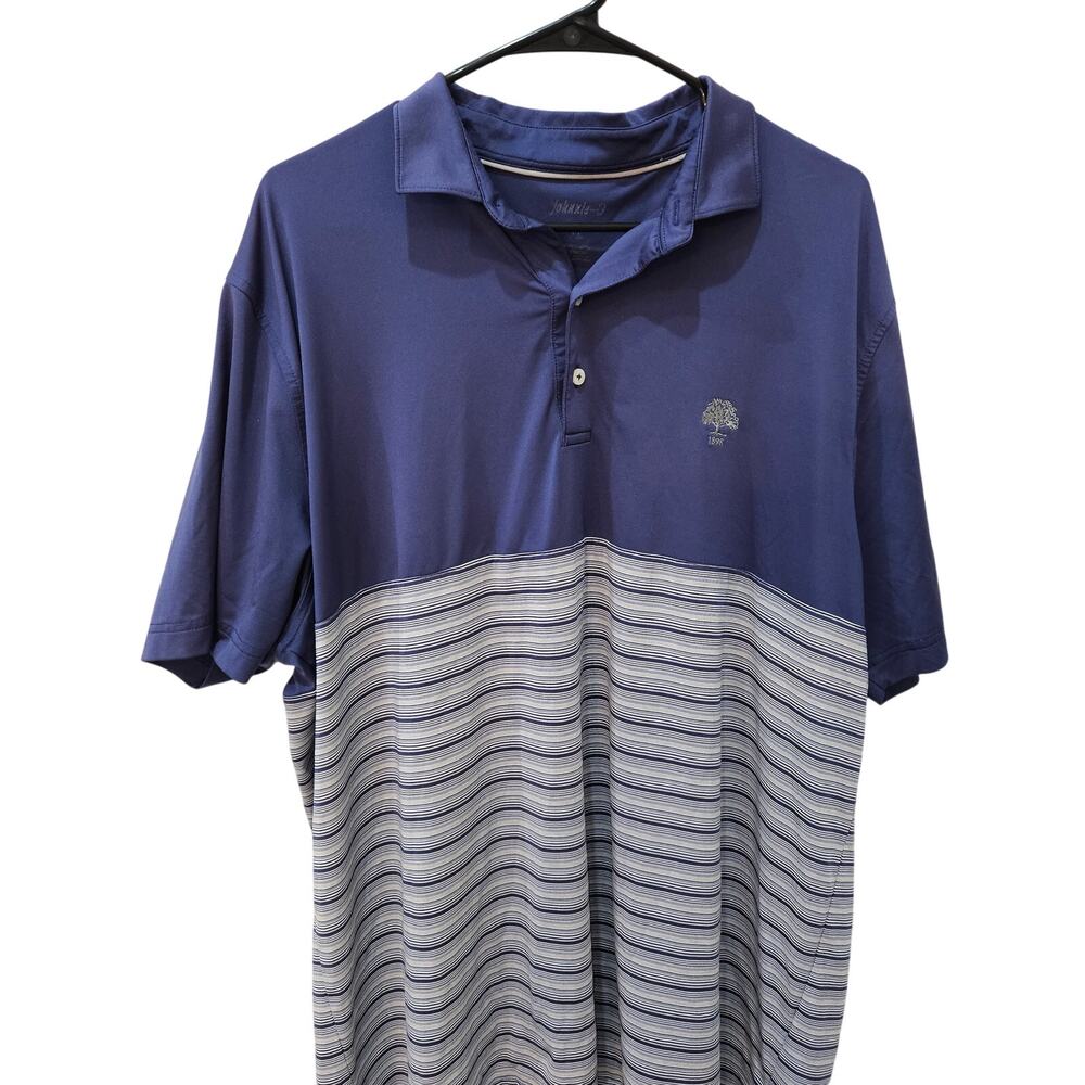 Johnnie-O Mens XL Navy Blue Wavy Stripe Performance Golf Polo Shirt Short Sleeve